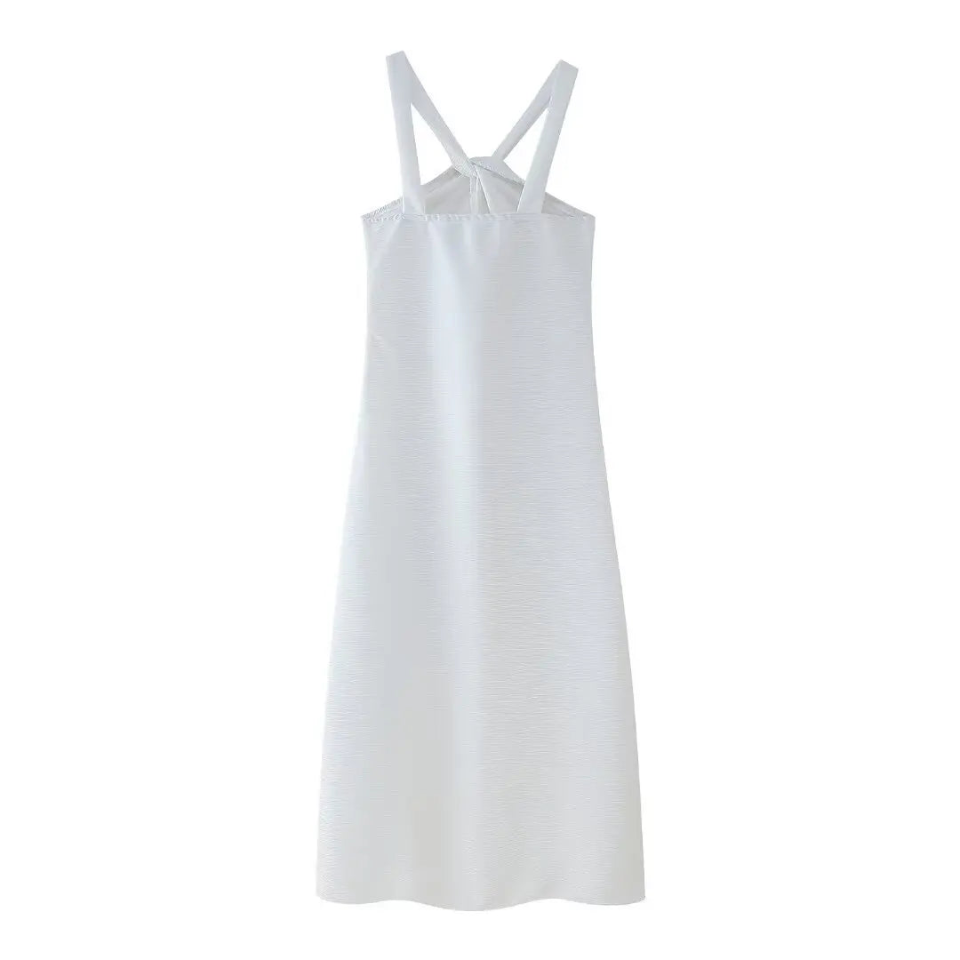2025 Spring Women's High Street Sexy White Off-the-shoulder Halter Pleated Floor-length Dress Fashion Sleeveless Loose Dress