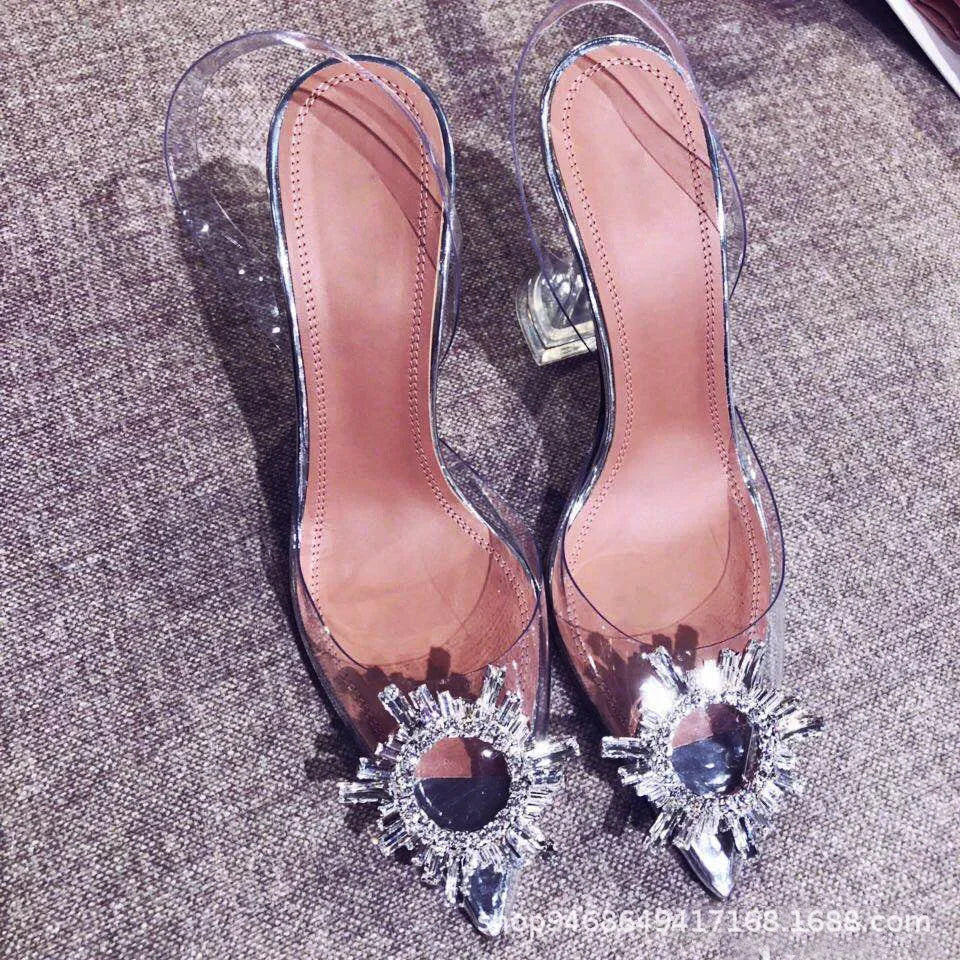 2024 Women Pumps Luxury Crystal Slingback High Heels Ladies Summer Shoes Pumps Woman Heeled Party Wedding Shoes Plus Size