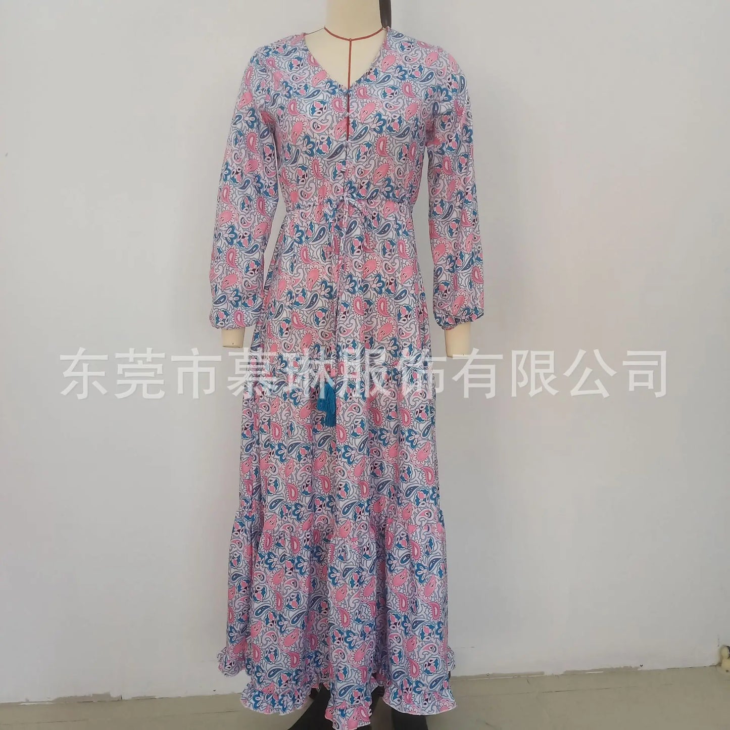 Elegant Women's Flower Long Dresses 2024 Spring New Bohemian Printed Dress Abıye Kadın Abiye Платье Robe Ete Femme Vestidos