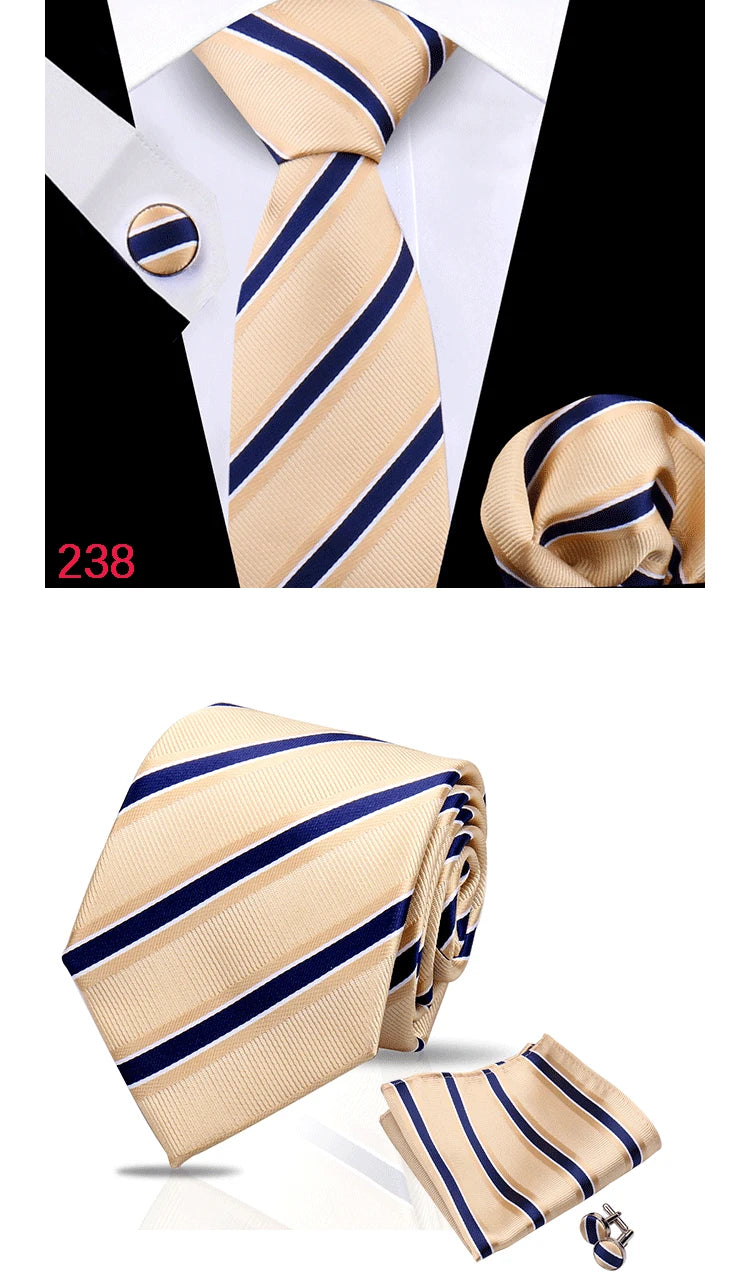 Luxury Plaid Tie For Mens Necktie Handkerchief Pocket Square Cufflinks Set Jacquard Woven Ties Wedding Business Accessories
