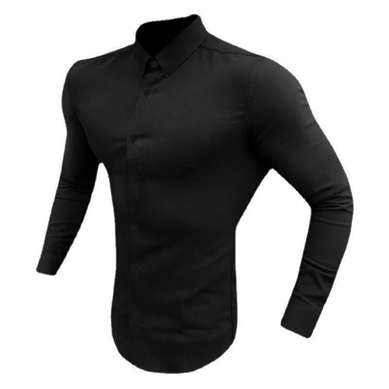 Spring Autumn New Fashion Long Sleeve Shirt Mens Super Slim Fit Luxury Classic Turn-down Single Breasted Business Dress Shirt