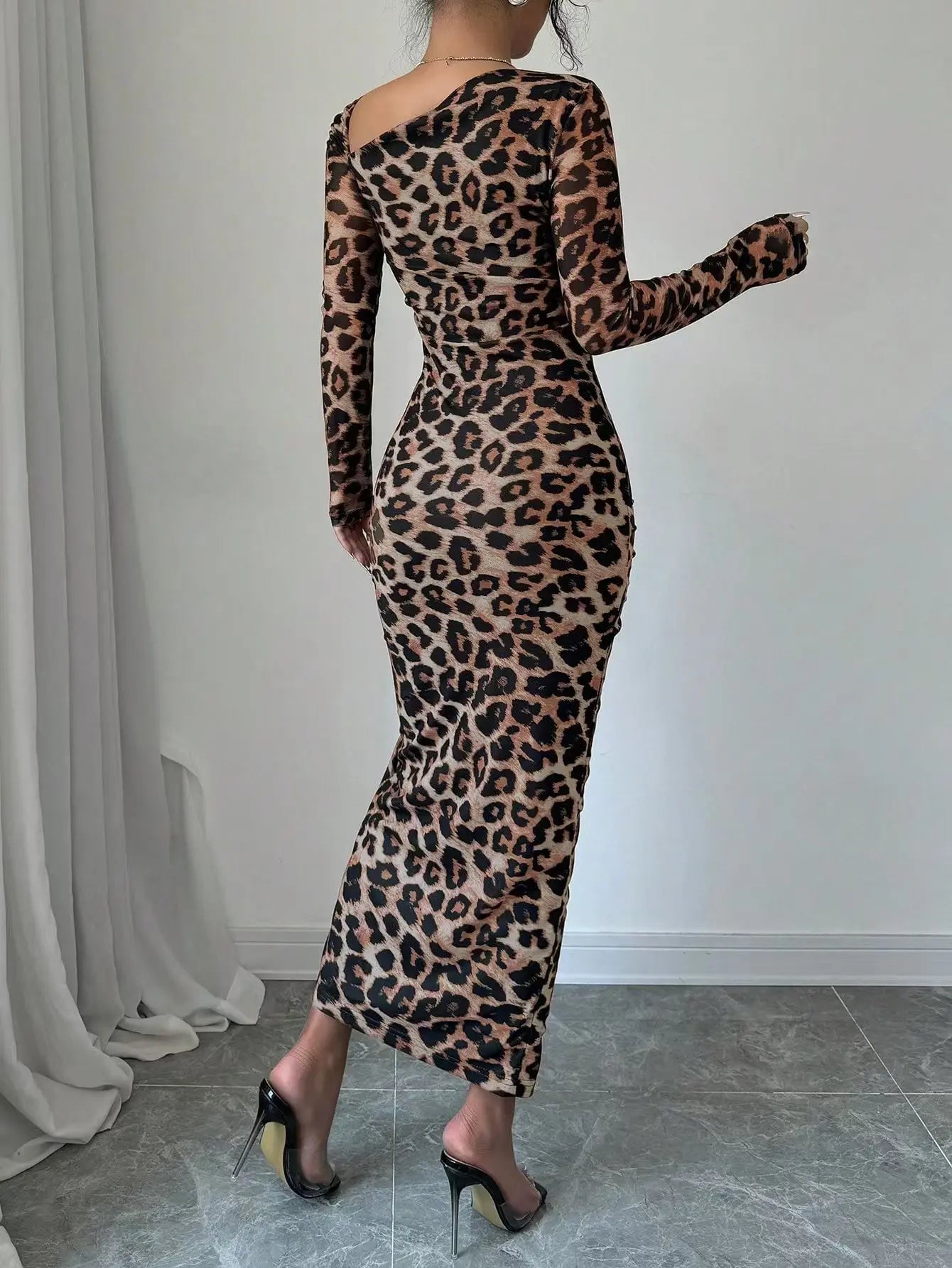Sexy Leopard Print Women's Dresses Fashion Ruffled Sexy Slit Party Dress For Women Spring Summer Bodycon Package hip Vestidos