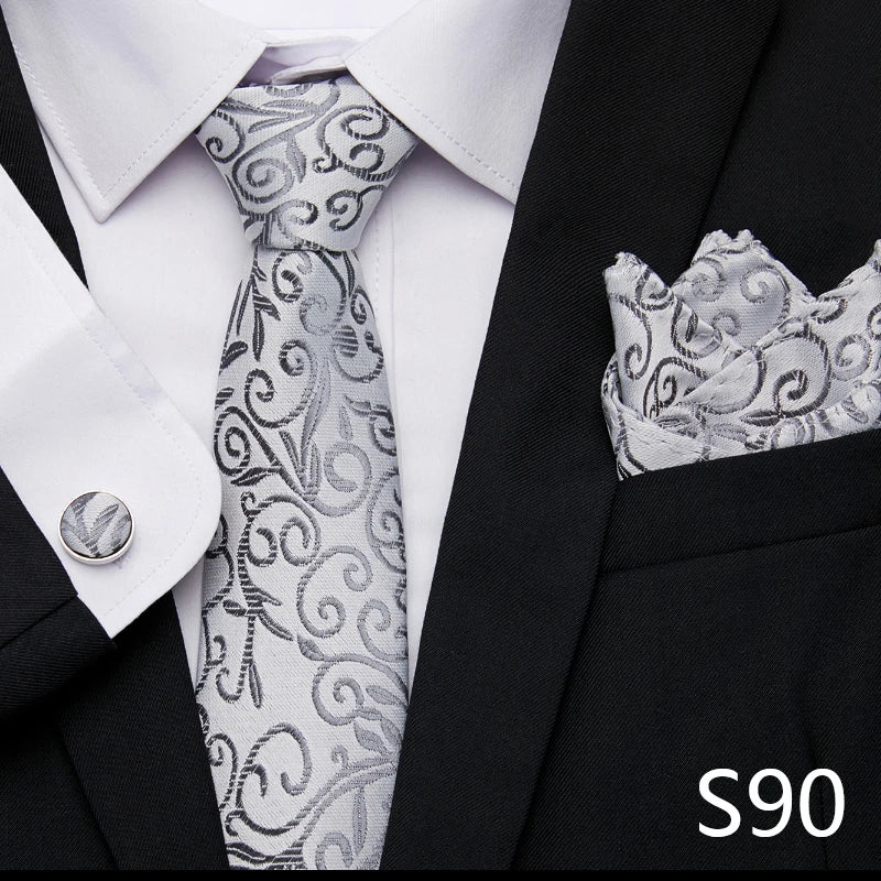 Hot Sale Holiday Gift Tie Pocket Squares Cufflink Set Necktie Dot Man Dark Grey Wedding Accessories Performance