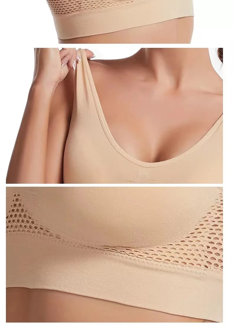 Women's Bra Push Up Seamless Bralette Woman Mesh Hollow Out Breathable Large Size Yoga Running Sports Bras Female Underwear Tops