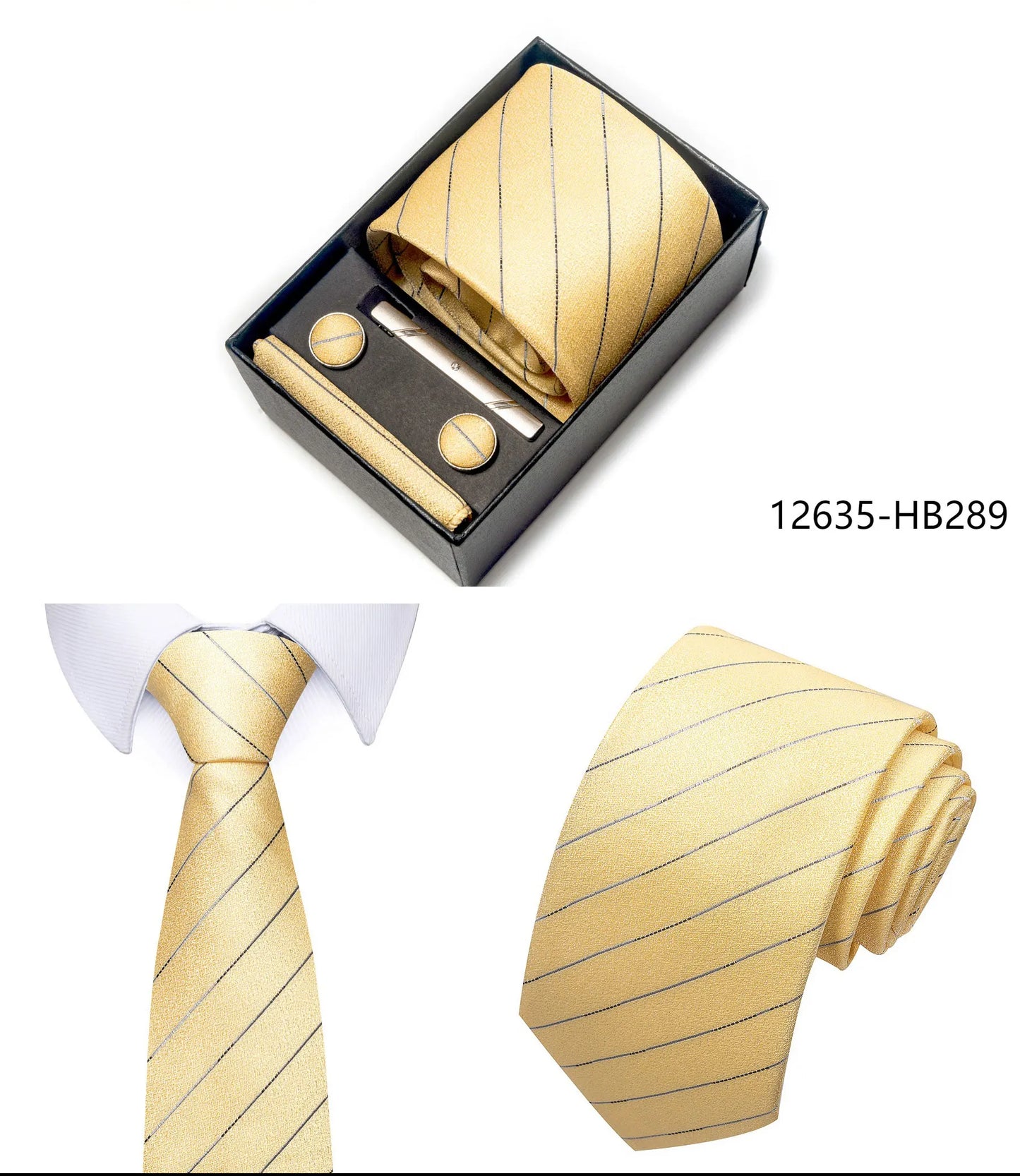Luxury Brand 8 cm Tie Handkerchief Cufflink Clip Set For Men Wedding Gravata Suit Accessories Holiday Gift Box
