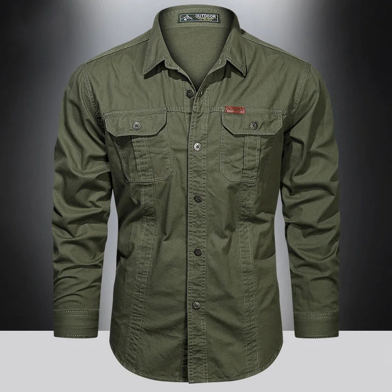 Spring Autumn Cargo Shirt Men Long Sleeve Casual Cotton Shirts High Quality Camisa Militar Overshirt Brand Clothing White Blouse