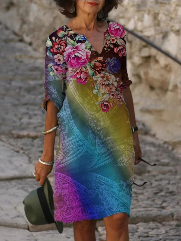 New Spring Women Loose Vintage Ruffles Dress Summer Large Big Printed Boho Casual Party Elegant Dresses