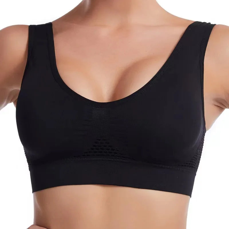 Women's Bra Push Up Seamless Bralette Woman Mesh Hollow Out Breathable Large Size Yoga Running Sports Bras Female Underwear Tops