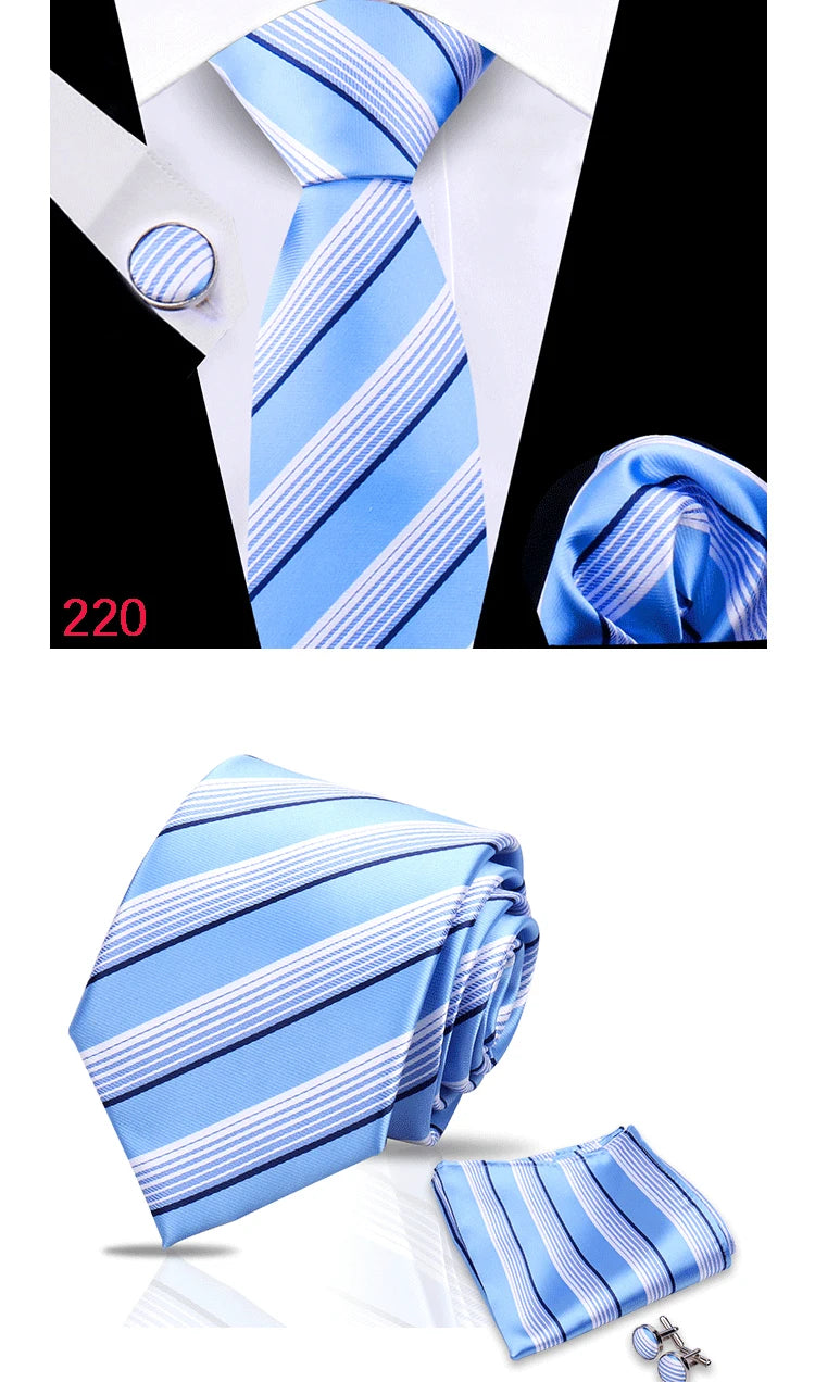 Luxury Plaid Tie For Mens Necktie Handkerchief Pocket Square Cufflinks Set Jacquard Woven Ties Wedding Business Accessories