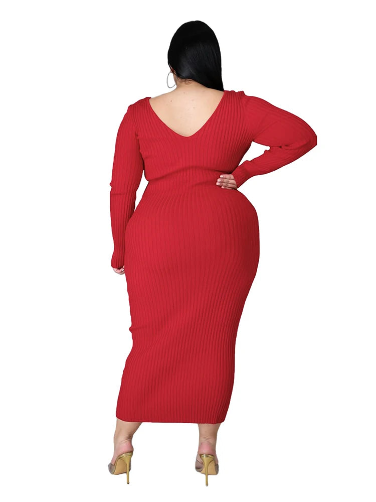 Ladies Knitted Sweater Dress Midi Dress Long Sleeves Chic and Elegant Plus Size Dresses for Women 4xl 5xl