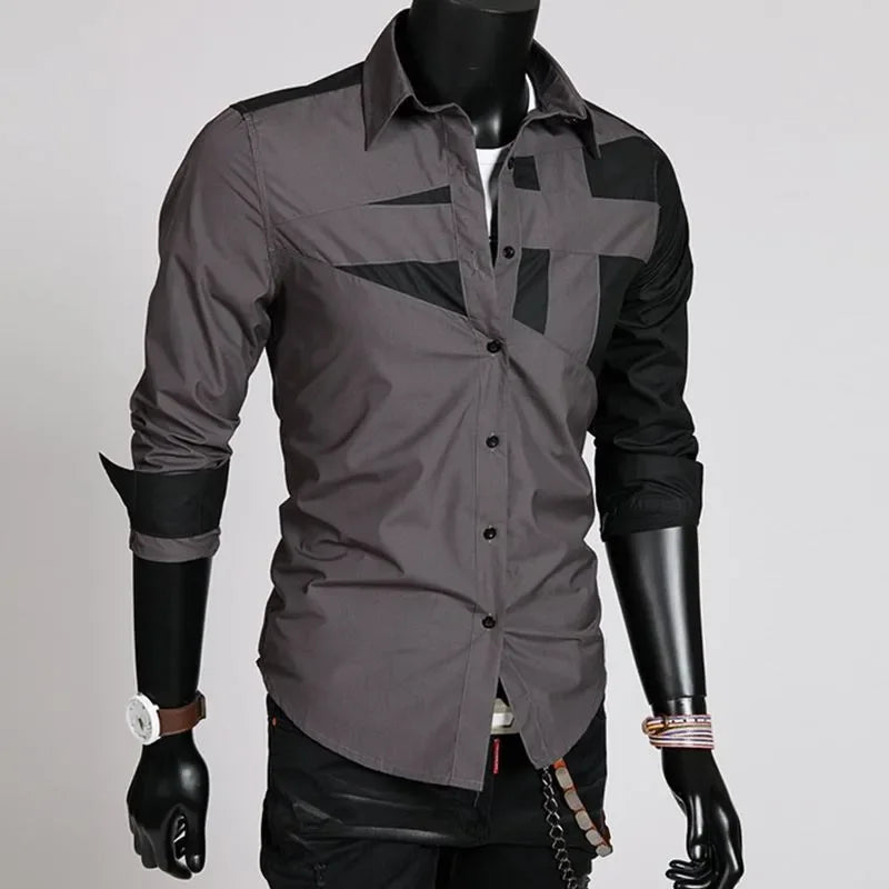 Wholesale 2021 Fashion Spring Summer Casual Business Men\'s Irregular Patchwork Camisa Masculina Slim Long Sleeve Dress Shirts
