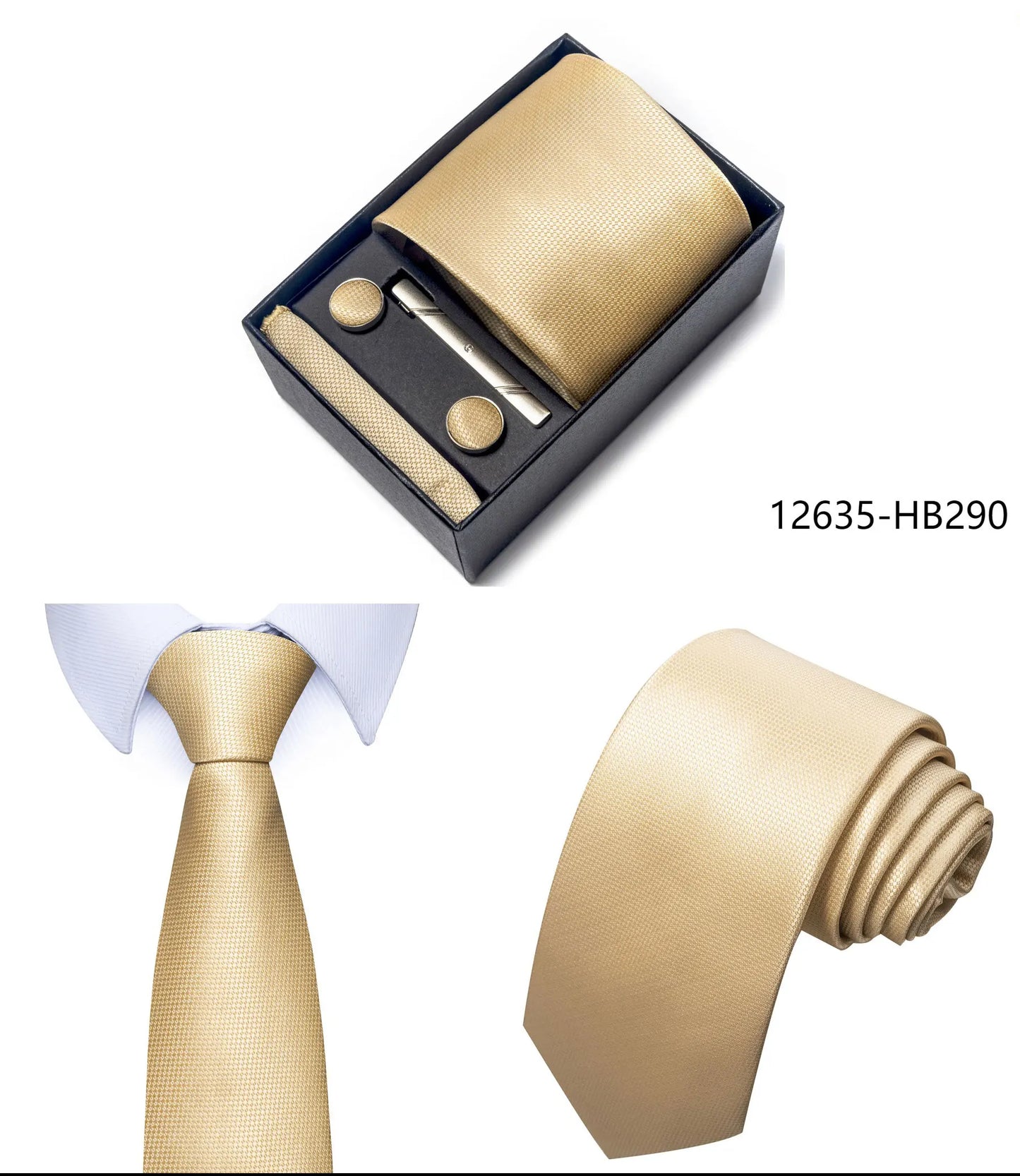 Luxury Brand 8 cm Tie Handkerchief Cufflink Clip Set For Men Wedding Gravata Suit Accessories Holiday Gift Box
