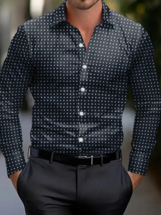 Men's shirt regular lapel shirt men's 3d printing triangle geometric printing casual street long sleeve fashion printed shirt