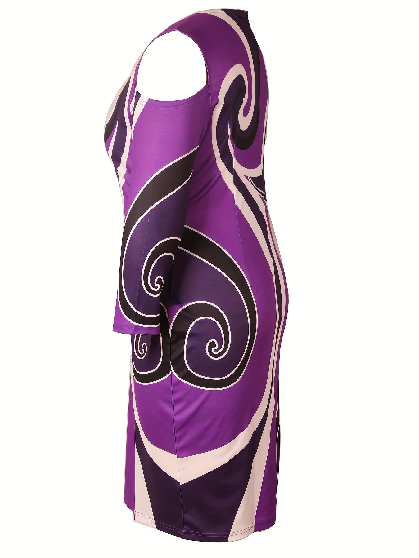 Women's Plus Size Colorblock Print Dress with Cold Shoulder and 3/4 Sleeves - Casual and Comfortable