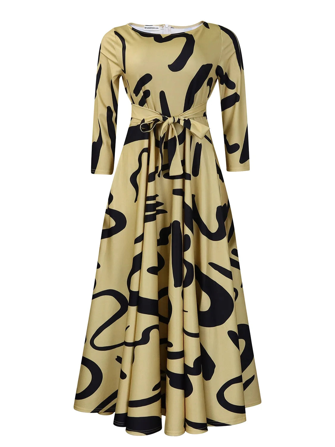 Women's 2024 Autumn New Style Fashionable Elegant Temperament Fashionable Printed Strap Waist Large Skirt Large Size Dress