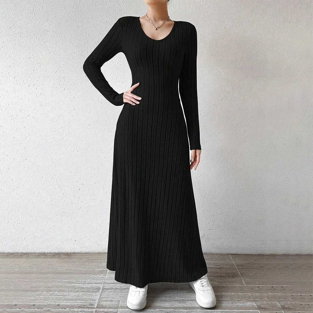 Mia Muse Women's Dresses All Season Office Lady Ventilate Solid Color Waist In Design Long Sleeve MIDI Lettuce Trim Suitable f
