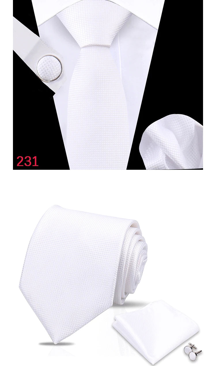 Luxury Plaid Tie For Mens Necktie Handkerchief Pocket Square Cufflinks Set Jacquard Woven Ties Wedding Business Accessories