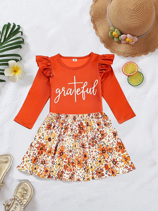 Spring Fashion Girl Dresses, Orange Tops With A Magical Combination Of Floral Hemlines, Make This Spring Come Alive