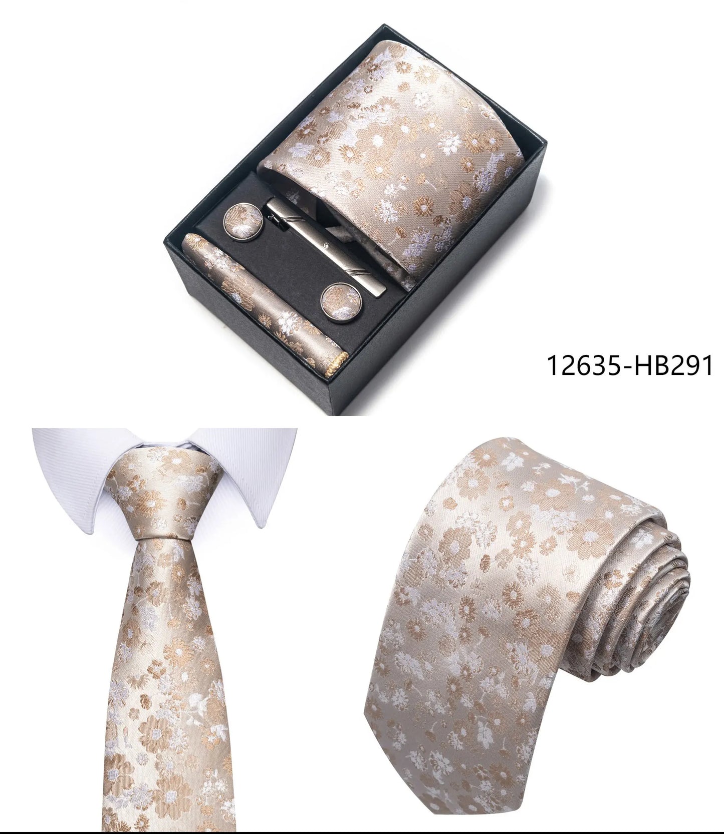 Luxury Brand 8 cm Tie Handkerchief Cufflink Clip Set For Men Wedding Gravata Suit Accessories Holiday Gift Box