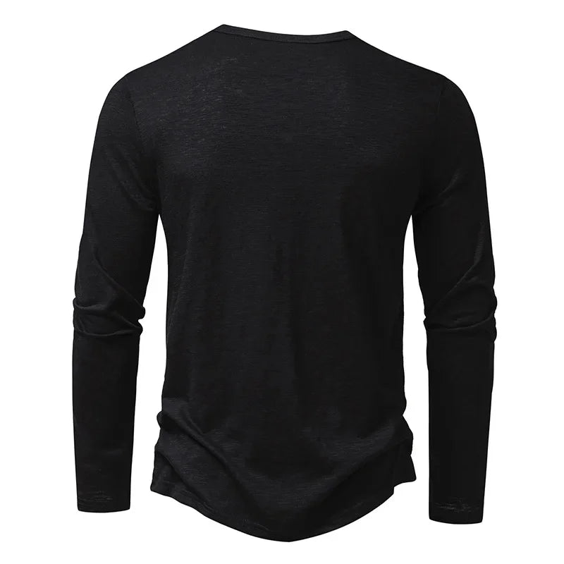 Autumn New Men's Cotton Button Long Sleeve Henley Neck T-Shirt Casual Solid Color Breathable Versatile Fashion Slim T-Shirts