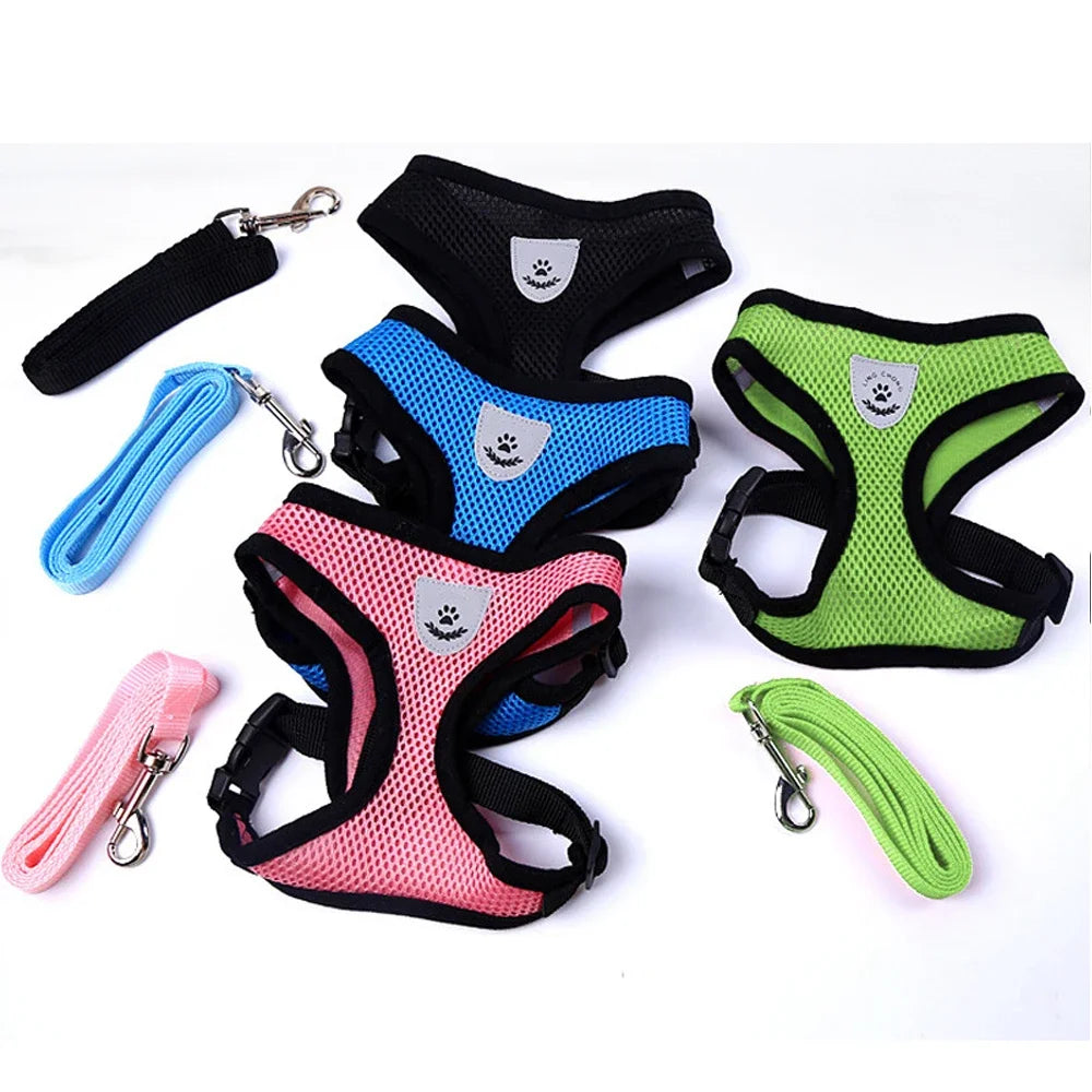 Pet Cat Dog Harness with Lead Leash Adjustable Vest Polyester Mesh Breathable Harnesses Reflective for Small Dog Cat Accessorie