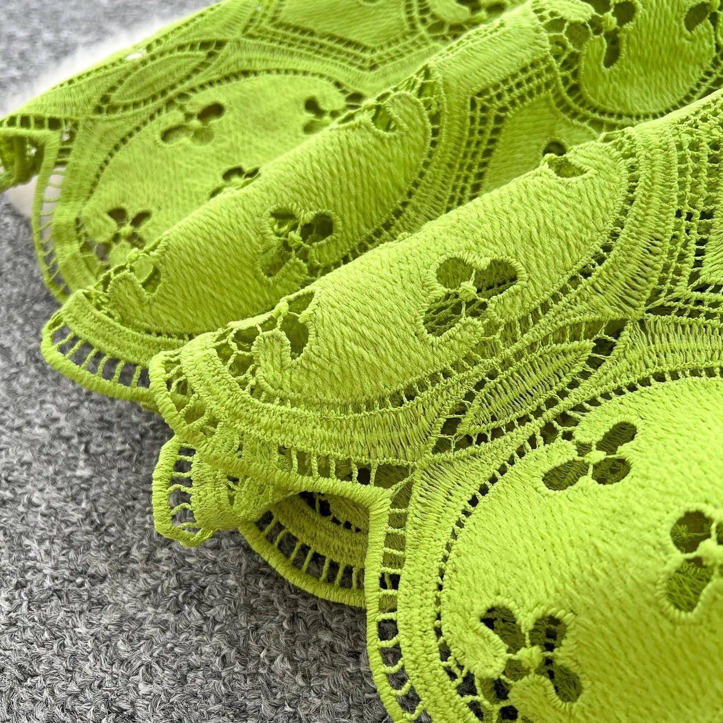 Spring French Vacation Fashion Dress Women Buttons Hook Flower Hollow Out Design 2025 High Quality Lace Ruffles Long Dress