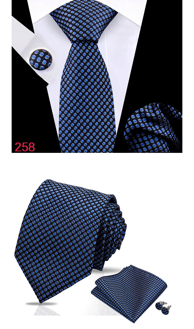 Luxury Plaid Tie For Mens Necktie Handkerchief Pocket Square Cufflinks Set Jacquard Woven Ties Wedding Business Accessories