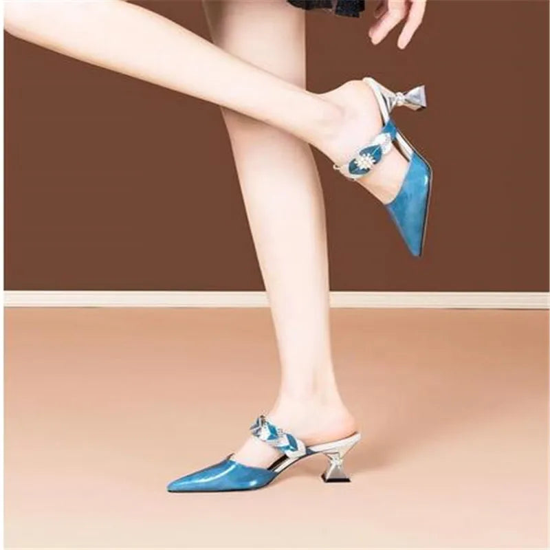 Pointed Designer Slides Fashion Rhinestones Non-Slip Women Slippers Elegant High Heel Outdoor Pearl Party Shoes