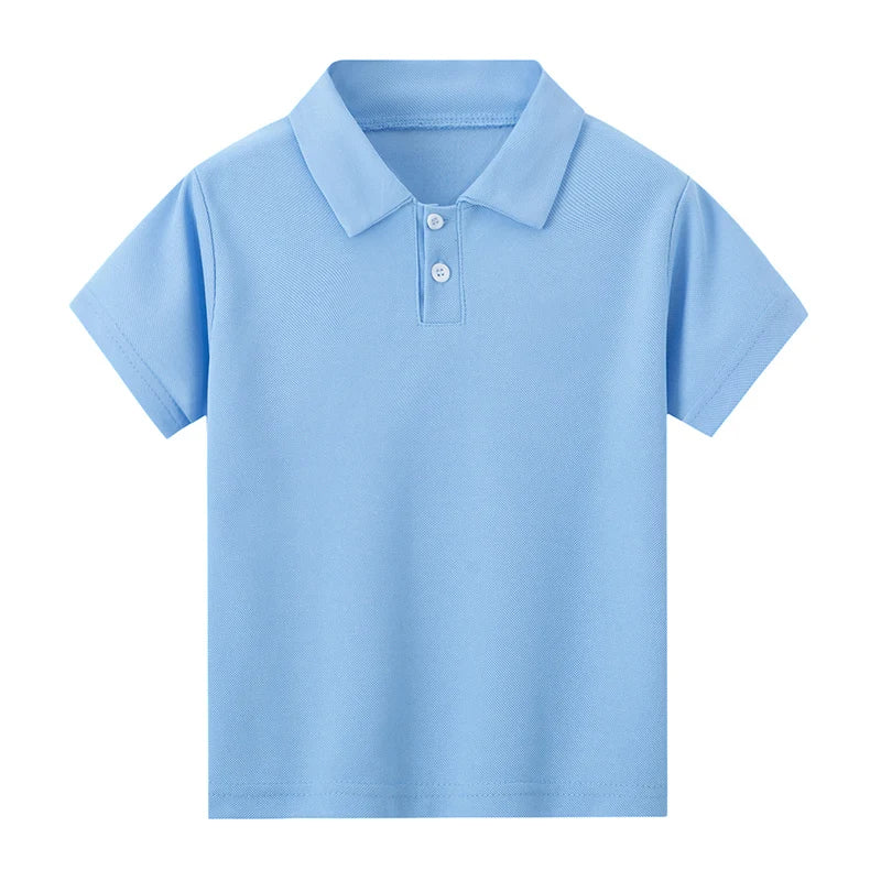 Children's solid color POLO shirt boy handsome fashion sports T-shirt girl lapel casual and comfortable half sleeve.
