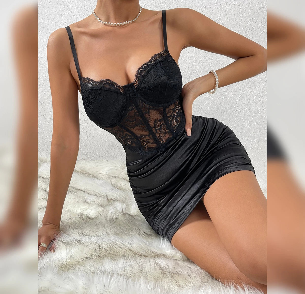 Sleeveless Dress for Woman New Summer 2024 Sexy Lace Pleated Flower Patterned Hip Wrap Skirt Y2k Slim Fit Dresses for Female