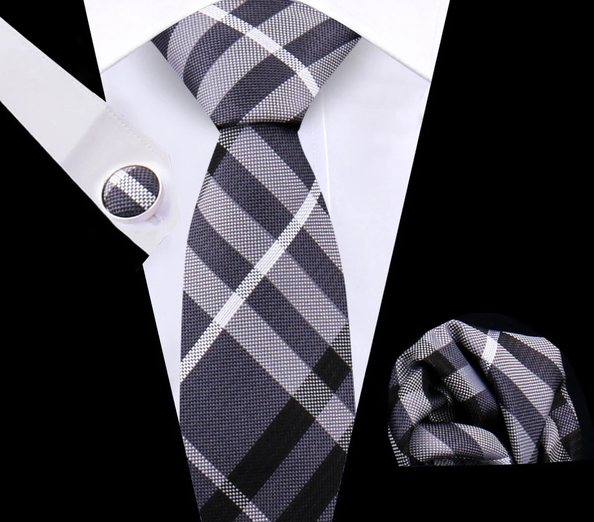 Luxury Plaid Tie For Mens Necktie Handkerchief Pocket Square Cufflinks Set Jacquard Woven Ties Wedding Business Accessories