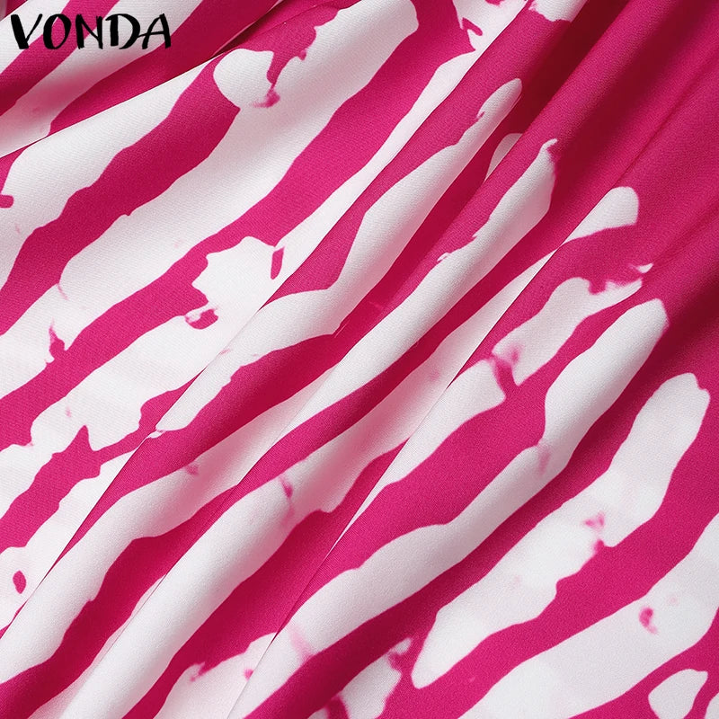 Plus Size VONDA Women Summer Party Maxi Dress Bohemian Printed Long Sundress Beach Vestidos 2025 Half Sleeve Casual Loose Robe