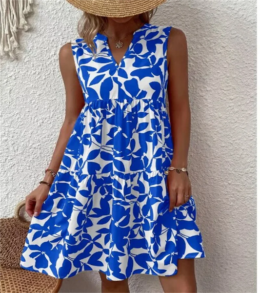 Spring and summer 2024 European and n Ladies Elegant Dress Bohemian fashion loose V-neck ruffle print dress