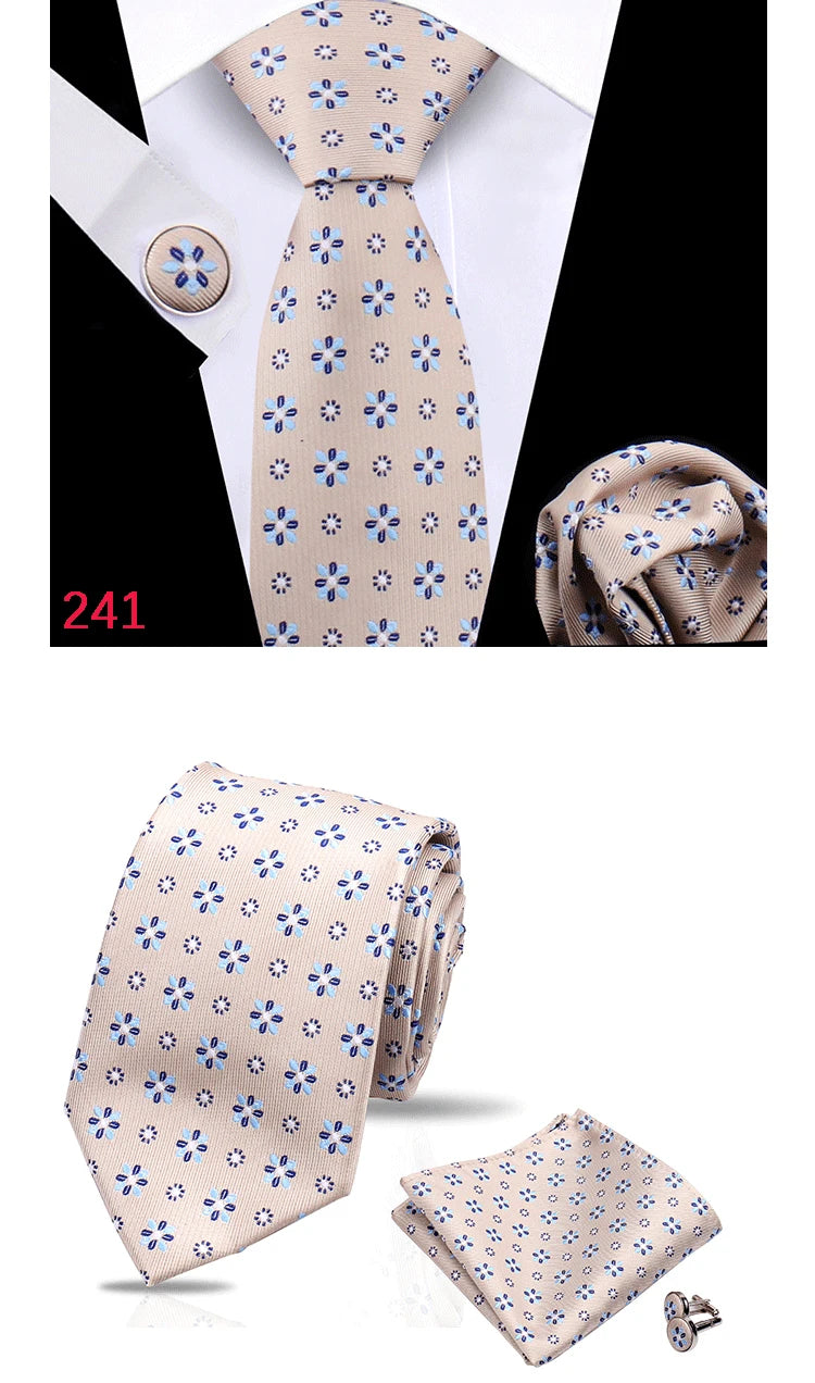 Luxury Plaid Tie For Mens Necktie Handkerchief Pocket Square Cufflinks Set Jacquard Woven Ties Wedding Business Accessories