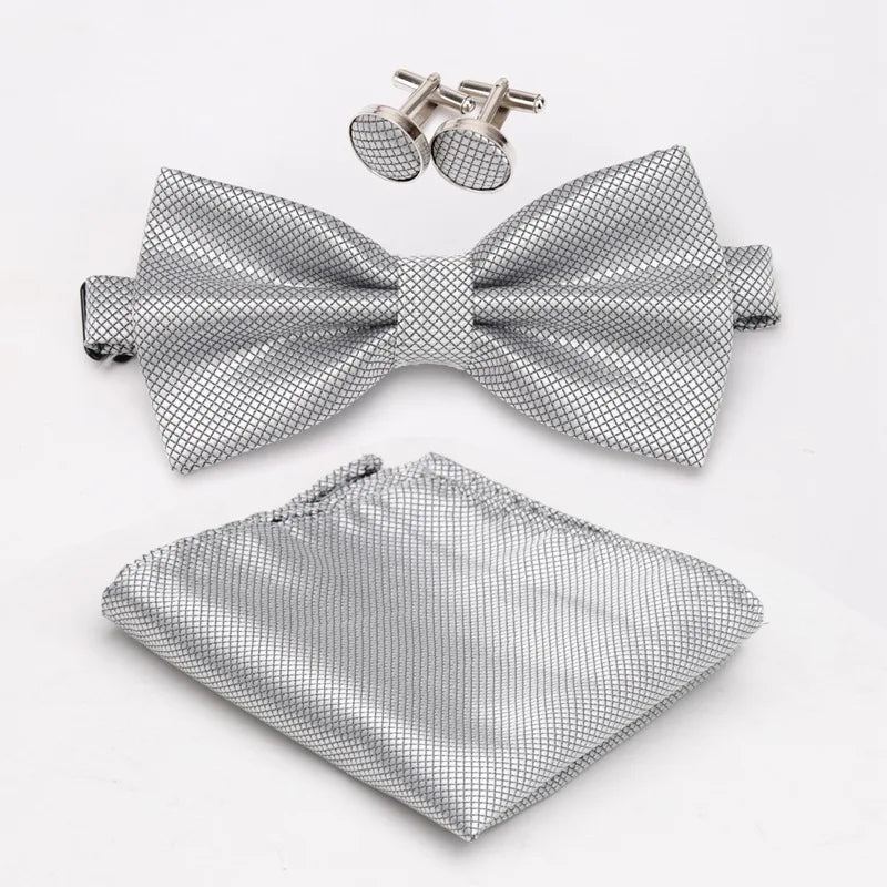 Multicolor Bowtie Pocket Square Cufflinks Sets Classic Solid Color Bowtie Wedding Party Formal Gift Plaids Adjust Neck Bow Tie