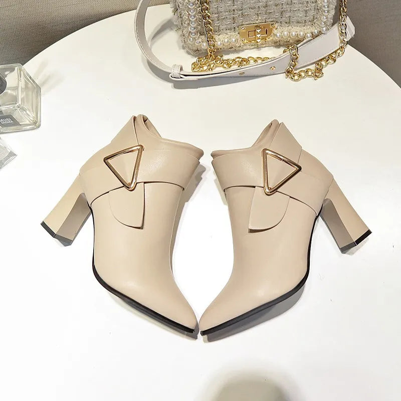 Women's Sexy Heels 2024 Autumn Winter Platform Buckle Pointed Ankle Boots Fashion High Quality Designer Women's Boot Botas Mujer