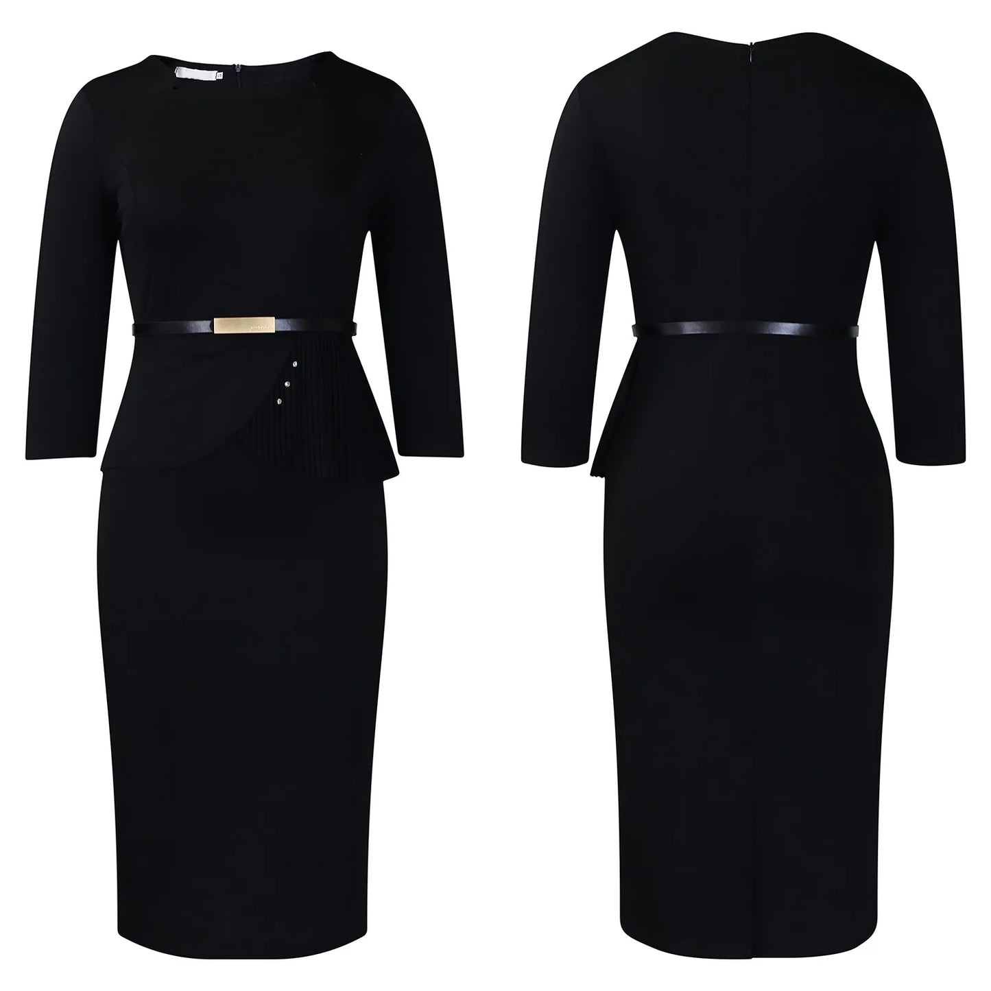 L-3XL Plus Size Elegant Midi Dress 2025 Spring Summer Women Office Lady Dress Casual 3/4 Sleeve Bandage Robe Oversize Dress