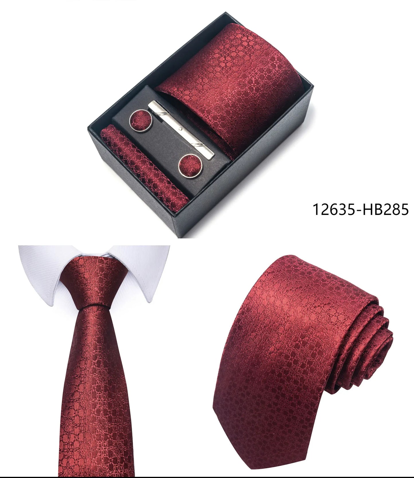 Luxury Brand 8 cm Tie Handkerchief Cufflink Clip Set For Men Wedding Gravata Suit Accessories Holiday Gift Box