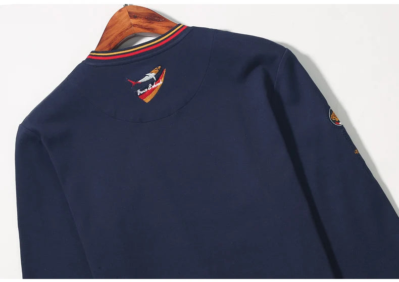 Spring New Men' T-Shirts Round Neck Solid Color Long sleeved Tops Bruce&Shark Thicken Stretch Cotton Men's Clothing Korea Style