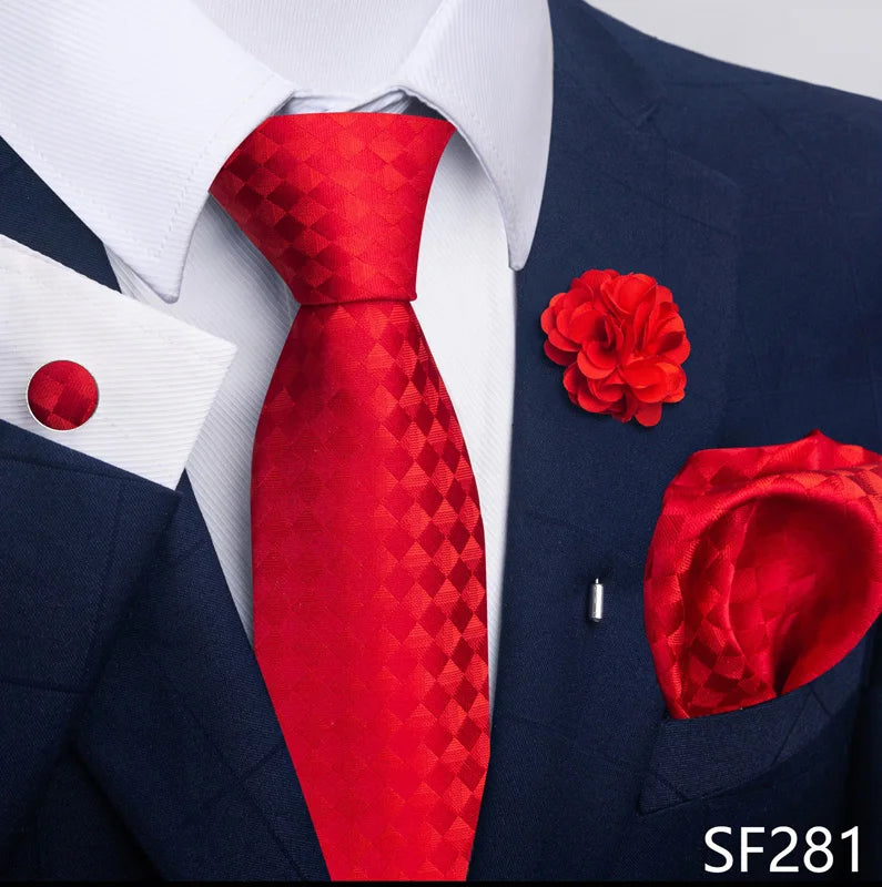 Luxury Mens Ties Floral Black Gold Ties Paisley NeckTie Pocket Square Cufflinks Brooch Set Men's Wedding Party Tie