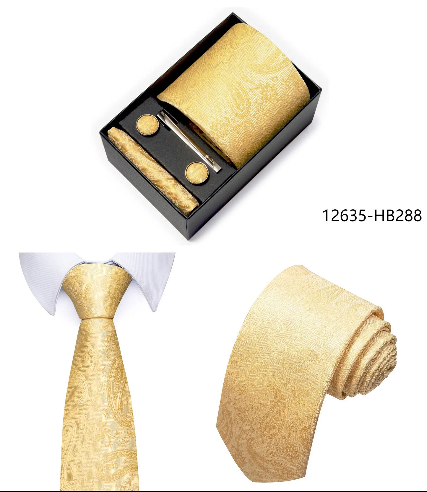 Luxury Brand 8 cm Tie Handkerchief Cufflink Clip Set For Men Wedding Gravata Suit Accessories Holiday Gift Box