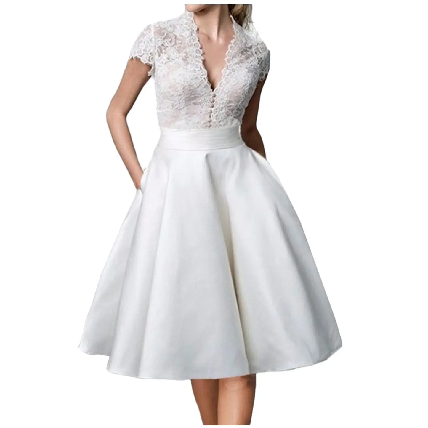 Spring Summer White Dresses For Women Fashion Lace Patchwork V Neck Party A Line Dress Elegant Formal Evening Dresses