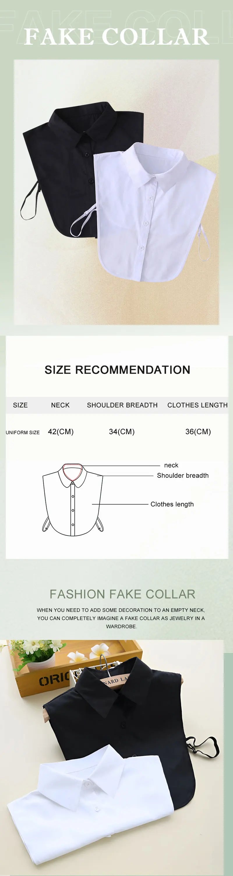 Women's Spring Fall Solid Colour Black White Vertical Small Flip Collar Versatile Shirt Jumper Jumper Fashion False Collar