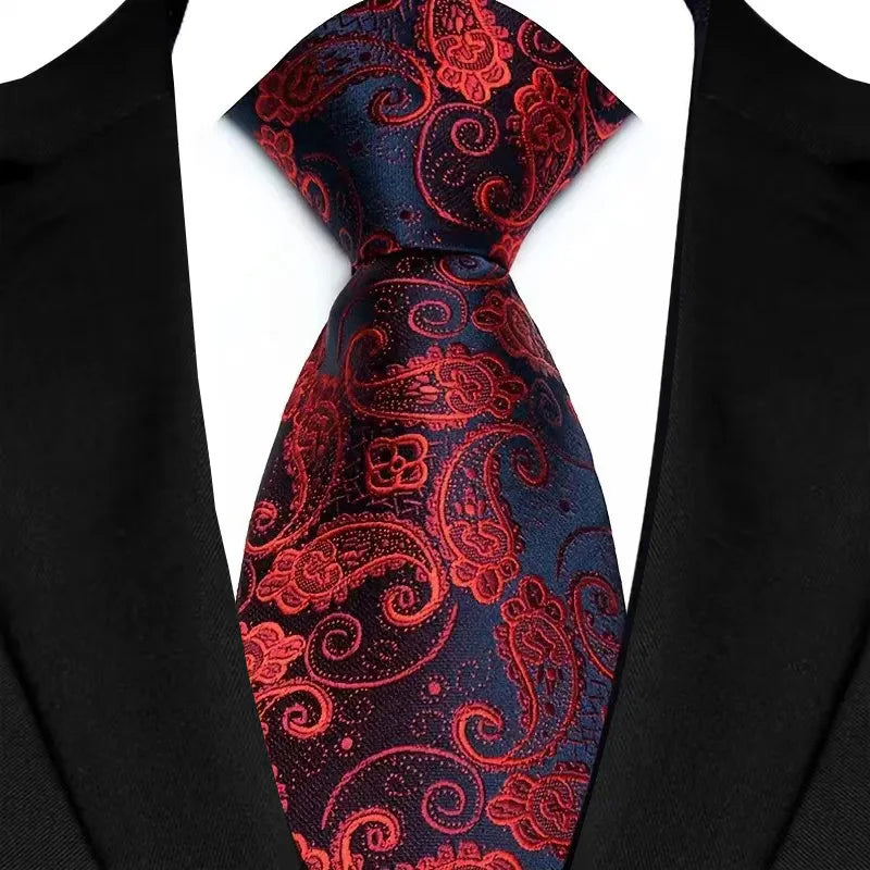 Luxury 8CM Mens Necktie Red Color Solid Stripes Paisley Ties For Man Groom Jacquard Woven Neck Tie For Business Wedding Party