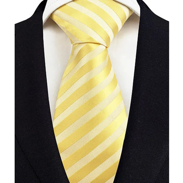 Luxury 8CM Mens Necktie Yellow Color Dot Stripes Solid Ties For Man Groom Jacquard Woven Neck Tie For Business Wedding Party
