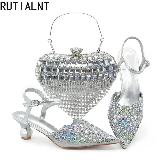 Hot Selling Pointed Toe Ladies Shoes Matching Bag Set for Nigeran Wedding Party Pumps Shoes for Women 2025 Designer Luxury