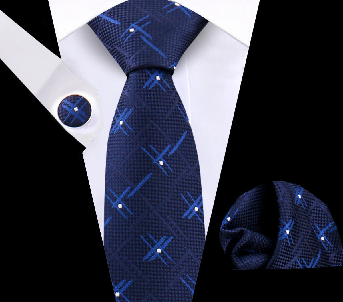 Luxury Plaid Tie For Mens Necktie Handkerchief Pocket Square Cufflinks Set Jacquard Woven Ties Wedding Business Accessories