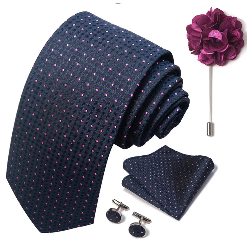 Luxury Mens Ties Floral Black Gold Ties Paisley NeckTie Pocket Square Cufflinks Brooch Set Men's Wedding Party Tie
