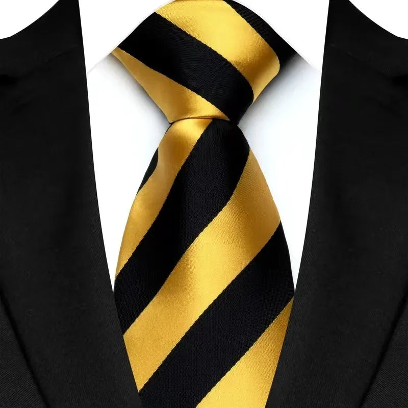 Luxury 8CM Mens Necktie Yellow Color Dot Stripes Solid Ties For Man Groom Jacquard Woven Neck Tie For Business Wedding Party