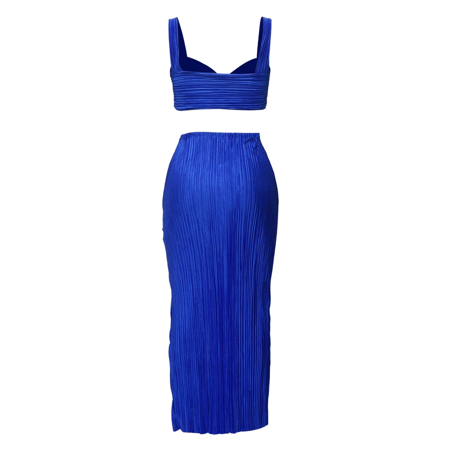 Summer Dresses for Women Two Pieces Set Sexy Backless Halter Top and High Waist Side Slit Pleated Skirt Matching Lady Streetwear